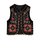 Vintage Waistcoat Women y2k Aesthetic Vest Flower Embroidery Sleeveless Cardigan Coat Tops 2000s Clothing Streetwear voguable