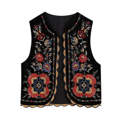 Vintage Waistcoat Women y2k Aesthetic Vest Flower Embroidery Sleeveless Cardigan Coat Tops 2000s Clothing Streetwear voguable
