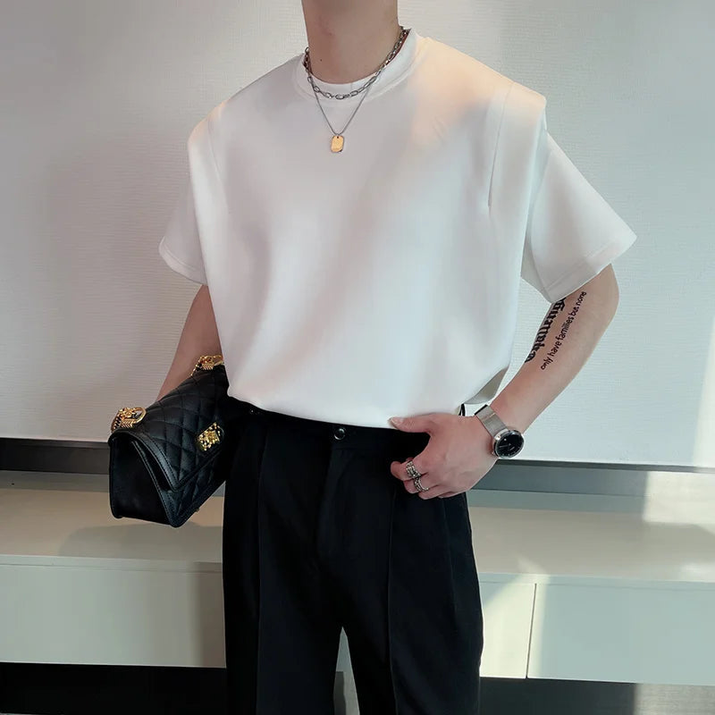 Summer Short Sleeve T-shirt Men Fashion Black White Oversized T Shirt Men Streetwear Korean Loose Round Neck Tshirt Mens Top voguable