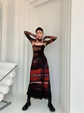 2 Piece Mesh Long Sleeve Punk Dress Women Turtleneck Long Midi Bodycon Ladies Dress Runway Fashion Designer Clothes voguable