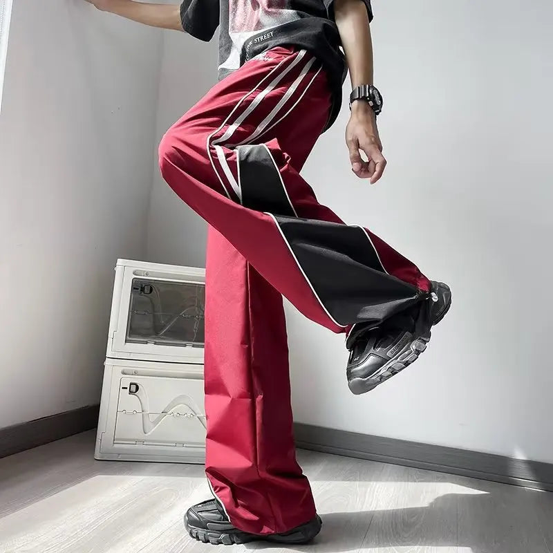 Vintage Casual Track Y2K Cargo Pants Straight Loose Striped Blue Wide Leg Pants Gym Basketball Sweatpants Trousers Korean Style voguable
