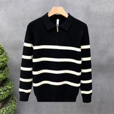 Autumn Winter New Fashion Turn-down Collar Half Zipper Long Sleeve Pullovers Men's Clothing Striped Knitting All-match Chic Tops