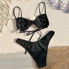 Voguable Sexy Flower Bandeau Swimwear Thong Bikini 2024 Women Lace-up Swimsuits Swimming Bathing Suit Brazilian Bikinis Set Mujer Biquini voguable