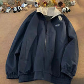 Vintage Brown Letter Jacket American Workwear Preppy Varsity Coat Women's Spring Autumn Hoodless Zipper Bomber Jacket voguable