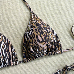 Voguable Holiday Leopard Print Swimwear Cover Up Halter String Triangle Bikinis Sets 3 Pieces Micro Thong Sexy Swimsuit Woman Bikini voguable