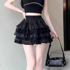Elastic Gothic Lace Tutu Skirt Women Black Mesh Detail Petticoat Sexy Mini Tulle Skirts Party Club Wear Dancer voguable