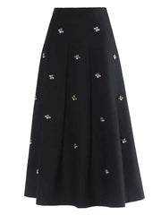 French Solid Ruffled Skirt Diamonds For Women High Wasit Causal Loose Mid Length Skirts Female Fashion New voguable