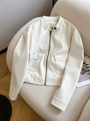 Vintage Biker Women Pu Jackets Streetwear Casual Long Sleeve Y2K Coat American Retro Pockets O Neck Fall Winter Outwear Tops New voguable