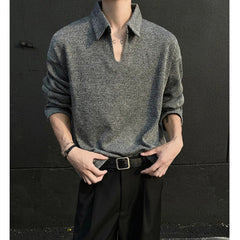 Autumn Long Sleeved T-shirt Men Fashion Lapel T Shirt Men Streetwear Korean Loose Casual T Shirt Mens Polo Shirt Male Hoodie voguable