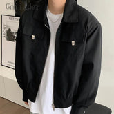 Simple Lapel Jacket Men Women High Street Short Khaki Baseball Uniform Oversize Multiple Pockets Metal Decoration Bomber Coat voguable