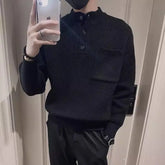 Autumn Winter New Fashion Round Neck Long Sleeve Solid Pullovers Men's Clothing All-match Button Knitting Korean Simplicity Tops voguable