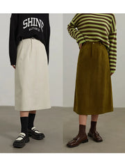 Corduroy Retro High Waist Skirt Women Autumn Winter Back Slit Commuter Casual Solid Color Length-option Female Skirts voguable