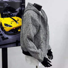 New Autumn Men Textured Hooded Sweatshirt Jacket Light Luxury Harajuku Zip-up Leisure Fashion Long Sleeve Hoodie Crop Coat M-2XL voguable