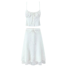 Mesh Patchwork White A-line Midi Skirt Women Back Swing Holiday Summer Skirts