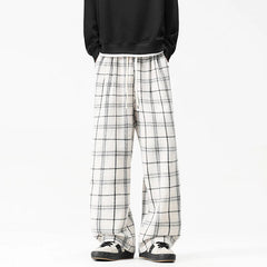 Autumn Thick Casual Pants Men Warm Retro Plaid Pants Men Streetwea Hip-hop Loose Wide Leg Pants Mens Oversized Vintage Trousers voguable