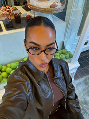 2024 Vintage Chocolate Leather Laple Jacket Women Chic Zipper Long Seleeve Pocket Short Coat New Autumn Ladies High Streetwear voguable