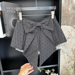 Sweet Bow Lace Stitching Women Skirts Spring Korean A Line Pleated Skirts Y2K High Waist Streetwear All Match Ladies Mini Skirt voguable