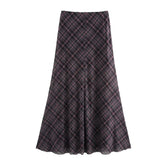 High Waist Retro Chic Plaid Long Skirt 2025 New Elegant Fashion Zipper Summer Skirt Streetwear Y2K A-line Spring Women Skirt voguable