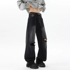 Straight Loose Wide Leg Jeans Mens Washed Classic Trousers Ripped Destroyed Drag Floor Length Bulk Wholesale Trendy Streetwear voguable