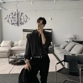 Korean Version Men Clothing 2024 New High-end Shirts for Men Solid Color Lapel Button Long-sleeved White Shirt Men Dress Shirt voguable