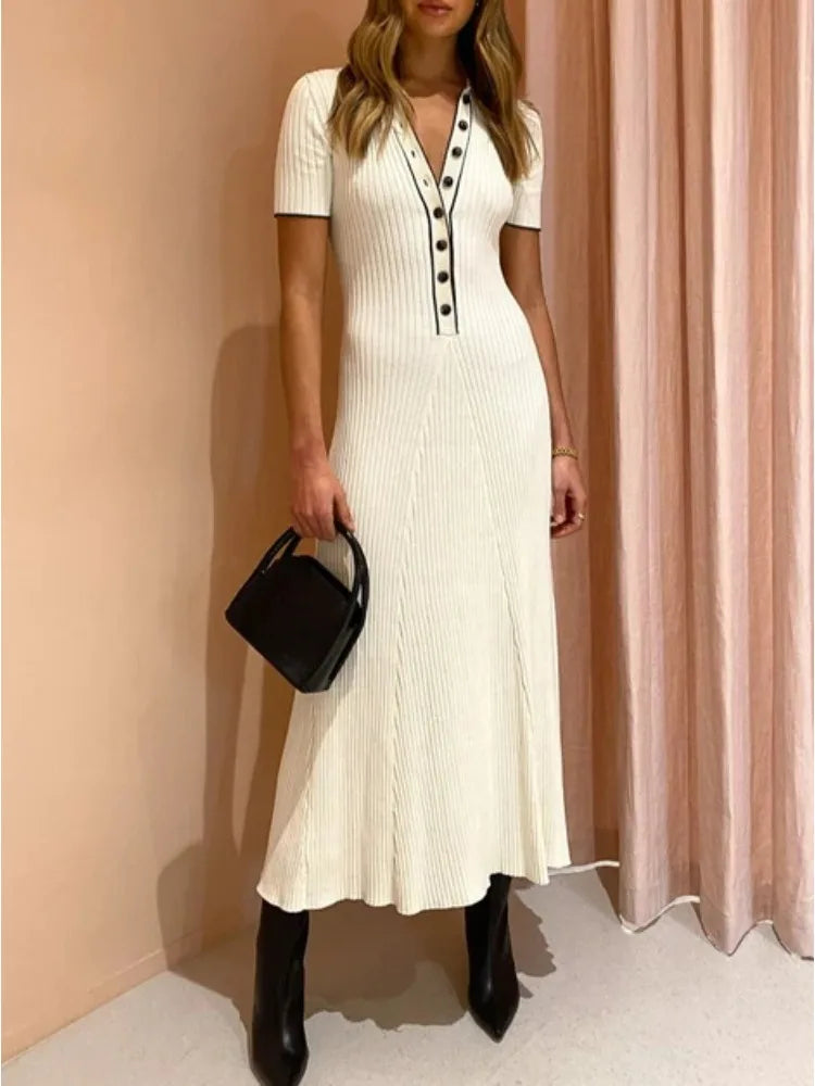 Knitted Rib Slim Maxi Dresses For Women High Waist Casual Loose Dress Women's Autumn Elegant Temperament Long Dress Femme voguable