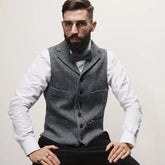 Autumn Winter Men's British Waistcoat Retro Herringbone Slim Tweed Suit Vest Heavy Button Jacket Men Aesthetic Sleeveless Coat voguable