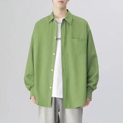 6 Colors Men's Baggy Long Sleeve Shirt Fashion Korean Lapel Coat Tops Youth Casual Classic Simple Male Clothes Trendy Brand voguable