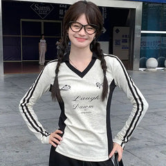 Vintage Y2k Long Sleeve T-Shirts Coquette Women Letter Print Tees American Retro Fashion Aesthetics Streetwear T-Shirts voguable