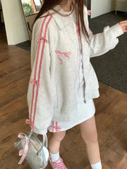 Voguable 2 Piece Skirt Sets Female Y2k Clothing Zipper Bow Sweet Korean Fashion Hoodie Suits Women Studentseven Party Outwear 2024 voguable