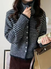 Harajuku Y2K Striped Cardigan Women Vintage Loose Casual Knitted Sweater Fall Winter Japan Retro Long Sleeve Female Soft Tops voguable