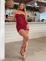 Mozision Halter Strapless Ruched Sexy Mini Dress For Women Robe Fashion Solid Off-shoulder Backless Sleeveless Club Dress New voguable
