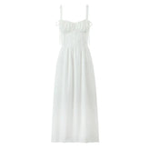 YENKYE Elegant Women Midi Long White Sling Dress Sexy Sleeveless A-line Summer Holiday Party Dresses Female Robe voguable