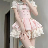 Voguable Kawaii Japanese Style 2 Piece Set Casual Blouse + Sweet Pink Y2k Mini Skirt Lace Lolita Fashion Suit Woman Design 2024 New voguable