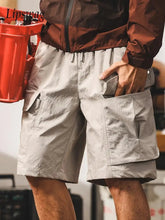Voguable Vintage Multi Pocket Lace-up Quick-dry Cargo Shorts Men Summer Fashionable Solid Color Loose Shorts Man Outdoor Casual Shorts voguable