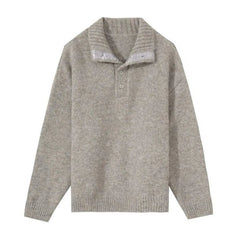 Korean Fashion Men Henry Sweaters Light Luxury Solid Color Long Sleeve Knitwear Premium Quality Button-down Knit Pullover M-3XL voguable