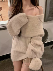 Autumn Design Sexy White Knitted Sweater Women Long Sleeve Pure Color Korean Fashion Y2k Clothing Elegant Pullover Female voguable