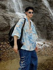 Printed Shirts Men Summer Cool Vitality Fashion Handsome Daily Streetwear Chinese Style Leisure Advanced Workout Lapel Ins voguable