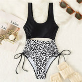 Voguable Leopard Print Swimwear One Piece Swimsuit Women Cut Out Monokini Drawstring Lace-up Bathing Suit High Cut Swimming Wear voguable