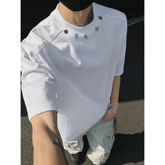 Tshirt Men Slim Fit Solid Color Round Neck t Shirt Button trim Summer Casual Tee Shirt Lightweight Breathable Cotton Fashion Top voguable