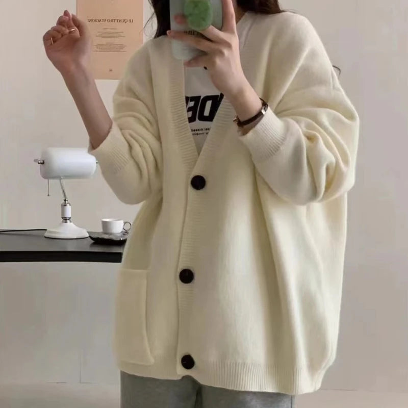 Slouchy Knit Cardigan Sweater for Women Long Sleeve V-neck Comfy Button Up Sweater Jacket Female Autumn Winter Casual Outfit voguable