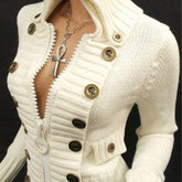 Voguable Vintage Sweater Women Button Desigan Long Sleeve Knitted Cardigan Jackets 2022 Autumn Fashion Knit Turtleneck Zipper Sweaters voguable