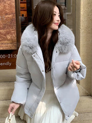 Preppy Style Sweet Parkas Women Cute Long Sleeve Vintage Faux Fox Hooded Cotton Coat Korean Winter Thick Warm New Outwear voguable