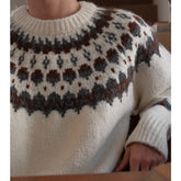Autumn and Winter Thickened Round Neck Pullover Mens Sweater Vintage Patchwork Jacquard Knitted Sweater Men and Women voguable