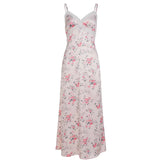 Voguable Sexy Slim Summer V Neck Spaghetti Strap Sleeveless Flower Print Backless Long Fashion Dresses voguable