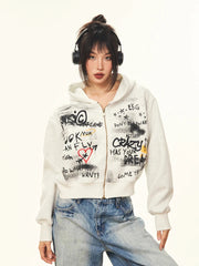 Harajuku Y2K Cropped Hooded Women Vintage Streetwear Print Long Sleeve Sweatshirts Hip Hop Gothic American Retro Bf Tops voguable