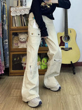 Voguable Beige Flare Pants Cargo Pantalones Casual KoreaFashion Design Spodnie Vintage Trousers New Streetwear Women Boot Cut Broek voguable