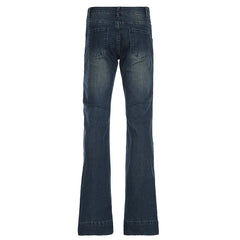 Blue Low Rise Flare Jeans Vintage 2000s Slim-fitting Denim Pants Korean Style Women Trousers y2k Distressed Mom Jeans 90s voguable