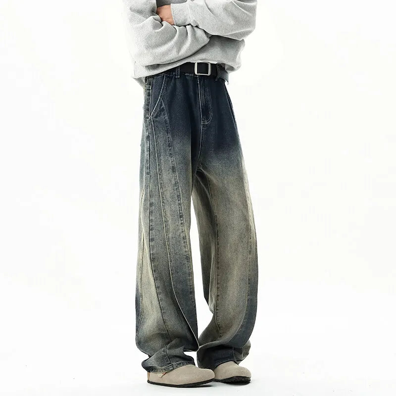 New High Street Patchwork jeans men Personality design Trousers Harajuku Retro Washed Baggy Jeans Men Street Straight Leg Pants