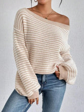 Long Sleeve Top Knitted Korean Fashion Fall Striped Pattern Sweaters Vintage Clothes Off Shoulder Tops Sexy Pullovers Knitwear Pbong
