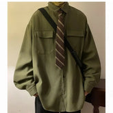 Autumn Green Black Shirt Men Fashion Social Mens Dress Shirt Korean Loose Long Sleeve Shirts Mens Pocket Tooling Shirt M-3XL voguable